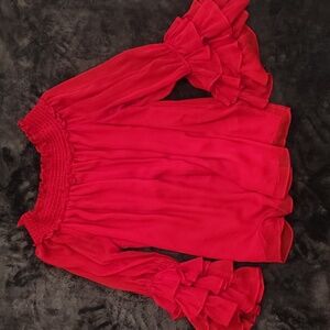 CeCe Vibrant Red Off The Shoulder Blouse